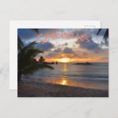 トロピカルセイシェルズアイランドパームツリービーチサンセット ポストカード (正面/裏面)