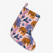 トロピカルタイガースジャングルヴィンテージパターン スモールクリスマスストッキング (正面 (吊り時))