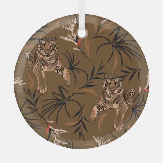 トロピカルタイガースパラダイスフラワーパターン ガラスオーナメント (正面)