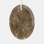 トロピカルタイガースパラダイスフラワーパターン ガラスオーナメント (正面左)