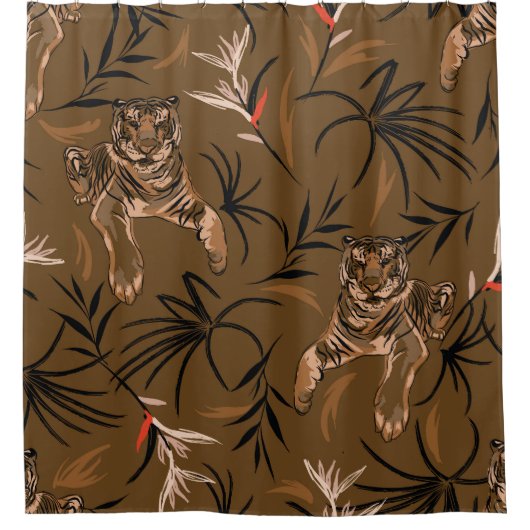 トロピカルタイガースパラダイスフラワーパターン シャワーカーテン (正面)