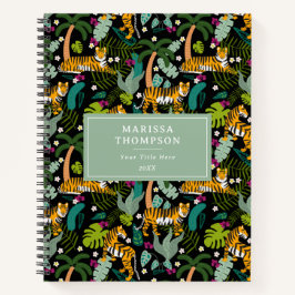 トロピカルタイガーブラックボタニカルジャングルサファリ ノートブック