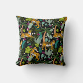 トロピカルタイガーブラック植物性ジャングルサファリキャッツ クッション (正面)