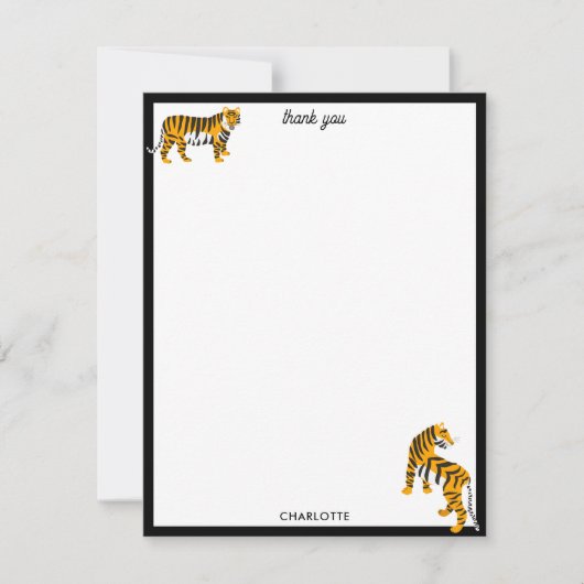 トロピカルタイガーブラック植物性ジャングルサファリキャッツ サンキューカード (正面)