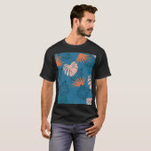 トロピカルタイガー葉深いブルー Tシャツ (正面フル)