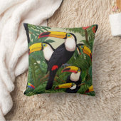 トロピカルタペストリー：熱帯雨林のトゥーカン クッション (ブランケット)