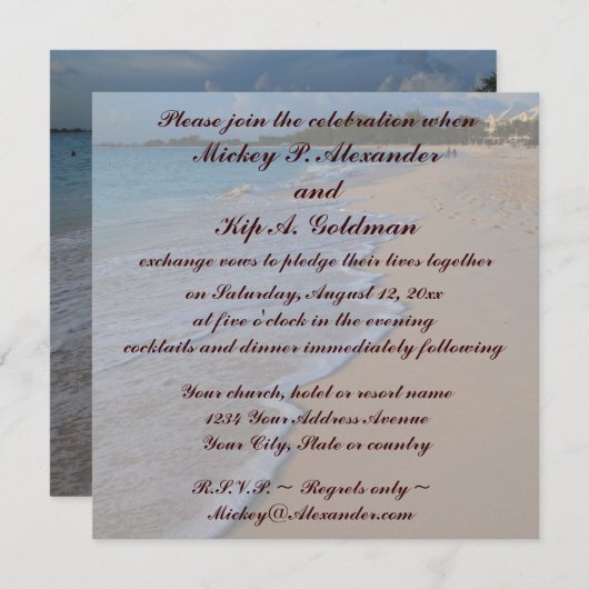 トロピカルターコイズシーアンドサンディビーチ 招待状 (正面/裏面)