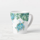 トロピカルターコイズブルーウォーターカラーウミタートルマグ カフェラテマグ (右アングル)