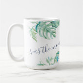 トロピカルターコイズブルーウォーターカラーウミタートルマグ コーヒーマグカップ (左)