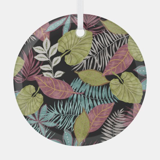 トロピカルダッ葉クデザイン：テキスタイルパターン ガラスオーナメント (正面)