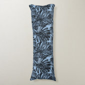 トロピカルダークブルーグレーモンスタージャングル葉 ボディピロー (正面縦)