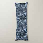 トロピカルダークブルーグレーモンスタージャングル葉 ボディピロー (裏面 (縦))