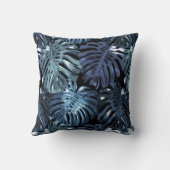 トロピカルダークブルーブラックモンステラジャングル離れ クッション (裏面)
