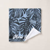 トロピカルダークブルーブラックモンステラ葉の名前 バスタオルセット (ウォッシュタオル)