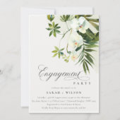 トロピカルチックホワイトオーキッドパームファファファウナ婚約 招待状 (正面)