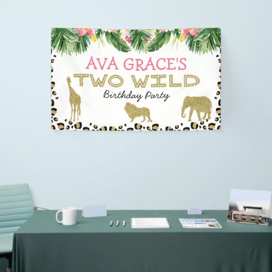 トロピカルチータプリントツーワイルドサファリ誕生日 横断幕 (トレードショー)