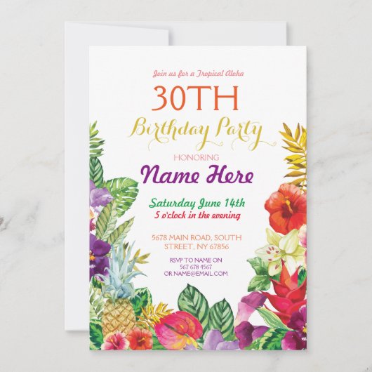 トロピカルティキアロハチョークバースデーパーティ招待状 招待状 (正面)