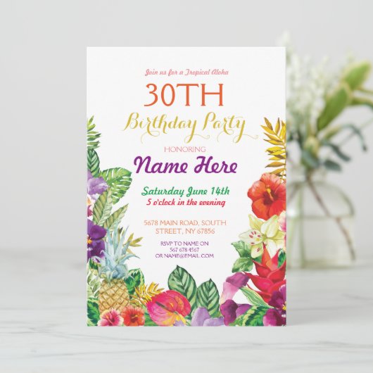 トロピカルティキアロハチョークバースデーパーティ招待状 招待状 (スタンド正面)