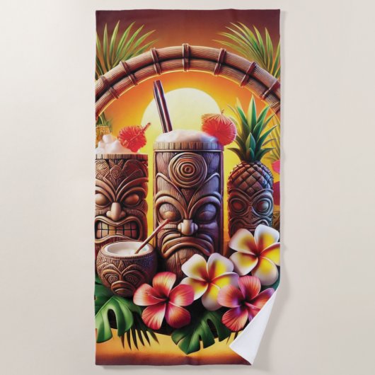 トロピカルティキサンセット ビーチタオル (正面)