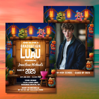 トロピカルティキハワイアンルアウ（ハワイ式宴会）写真卒業 招待状