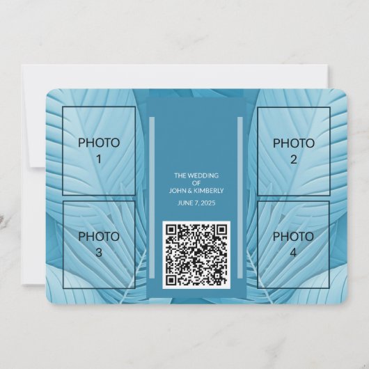 トロピカルティール（緑がかった色）ウェディング日付のフォトカードを保存 セーブザデート (裏面)