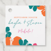 トロピカルティール（緑がかった色）オレンジピンクハイビスカススクエア フェイバータグ (正面)