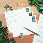 トロピカルティール(緑がかった色)パームツリー差出人住所ラベル ラベル