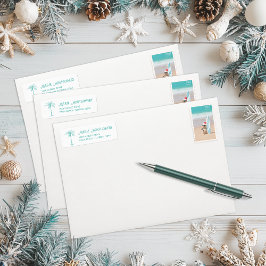 トロピカルティール(緑がかった色)パームツリー差出人住所ラベル ラベル