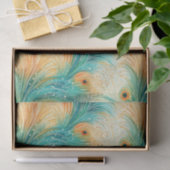 トロピカルティール（緑がかった色）ピーチオレンジピーコックフェザー 薄葉紙 (ギフト)