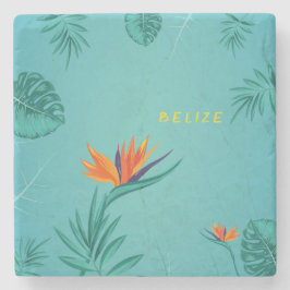 トロピカルティール（緑がかった色）ブルーグリーンパームモノグラムベリーズ ストーンコースター