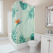 トロピカルティール（緑がかった色）ブルーグリーンパーム シャワーカーテン (インサイチュ)