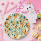 トロピカルティール（緑がかった色）ミントオレンジピーコックフェザー ペーパープレート (パーティー)