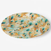 トロピカルティール（緑がかった色）ミントオレンジピーコックフェザー ペーパープレート (アングル)