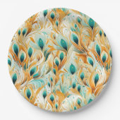 トロピカルティール（緑がかった色）ミントオレンジピーコックフェザー ペーパープレート (正面)