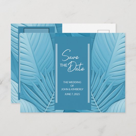 トロピカルティール（緑がかった色）結婚の発表葉書 案内ポストカード (正面/裏面)