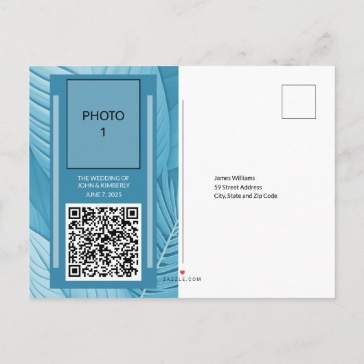 トロピカルティール（緑がかった色）結婚の発表葉書 案内ポストカード (裏面)