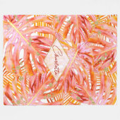 トロピカルテラコッタモンステラの葉パターモダンン フリースブランケット (正面(横))