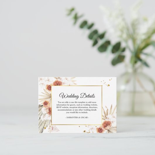 トロピカルテラコッタ乾燥パームリーフ金ゴールドフレーム エンクロージャーカード (スタンド正面)