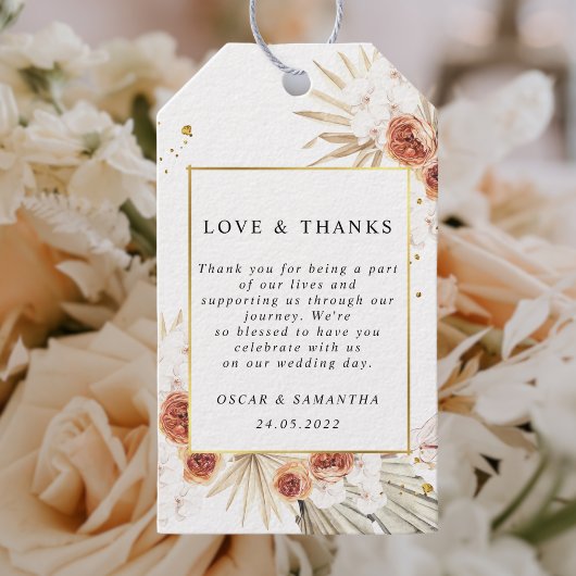 トロピカルテラコッタ乾燥パームリーフ金ゴールドフレーム ギフトタグ