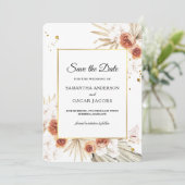 トロピカルテラコッタ乾燥パームリーフ金ゴールドフレーム セーブザデート (スタンド正面)