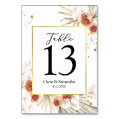 トロピカルテラコッタ乾燥パームリーフ金ゴールドフレーム テーブルナンバー (正面)