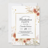 トロピカルテラコッタ乾燥パームリーフ金ゴールドフレーム 招待状 (正面)