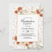 トロピカルテラコッタ乾燥パームリーフ&フラワーフレーム 招待状 (正面)