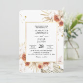 トロピカルテラコッタ ドライパームリーフ ゴールドフレーム 招待状 (スタンド正面)