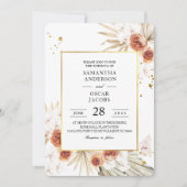 トロピカルテラコッタ ドライパームリーフ ゴールドフレーム 招待状 (正面)