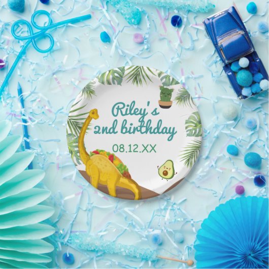 トロピカルディオラストタコサウルスパーティー誕生日 ペーパープレート (パーティー)