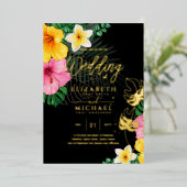 トロピカルディスコ結婚式招待状金ゴールドブラック 箔招待状 (立ち正面)