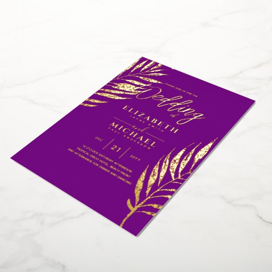 トロピカルディスコ結婚式招待状金ゴールドマゼンタ 箔招待状 (回転した状態)