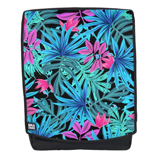 トロピカルデザインブルー&ピンクフローラ バックパック (正面)