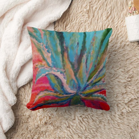 トロピカルデザート明るい赤紫色&ブルーアガベアートピローズ クッション (ブランケット)